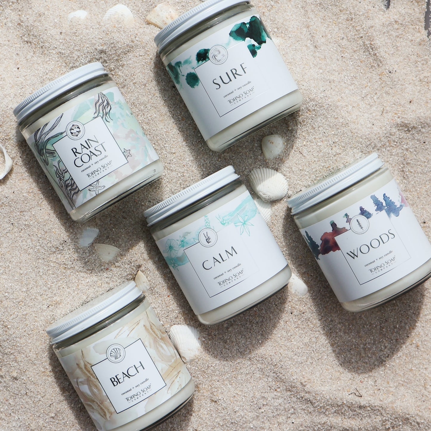 candles on sand, Tofino soap company made by hand