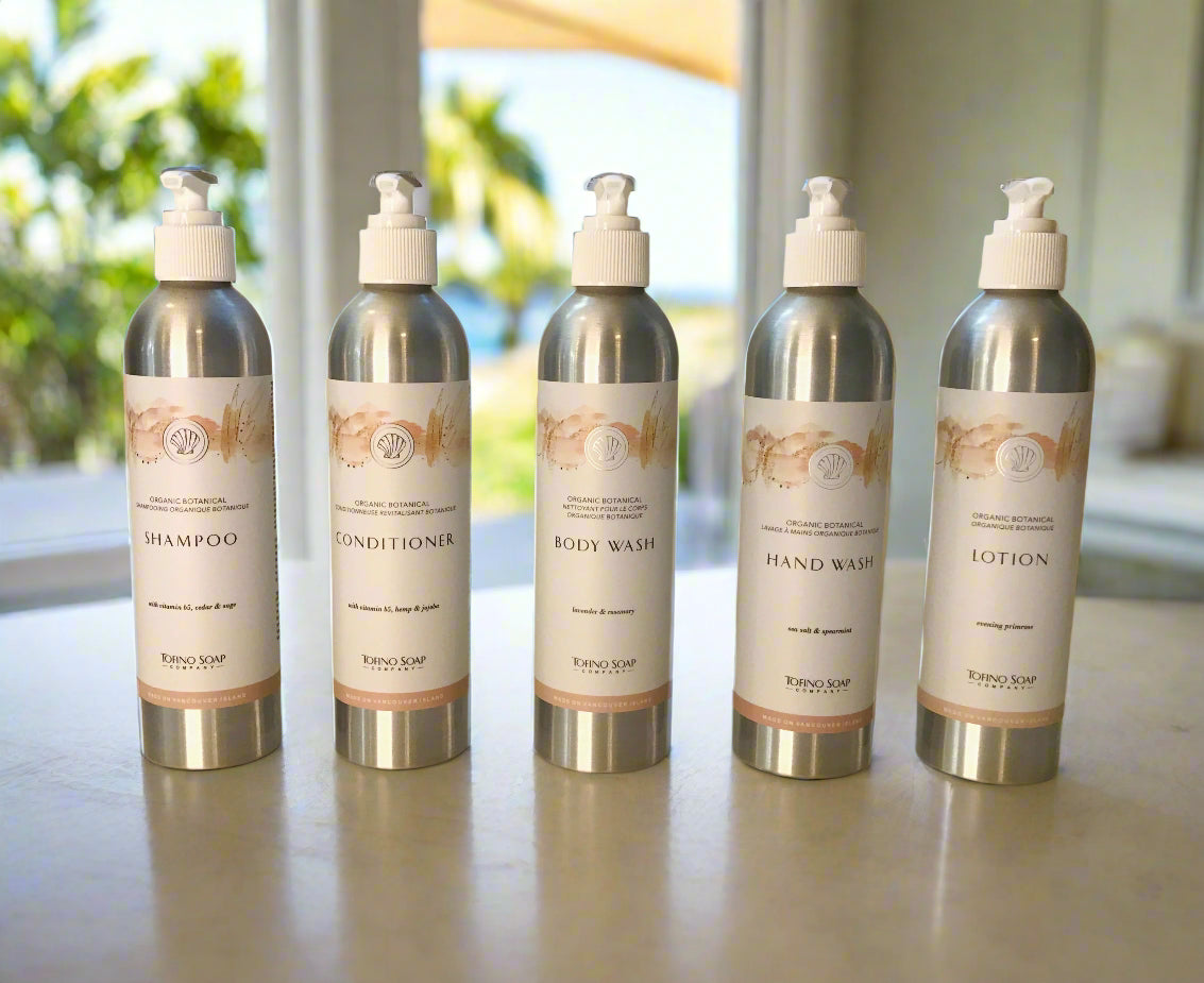 Set of five hotel skincare products, tofino