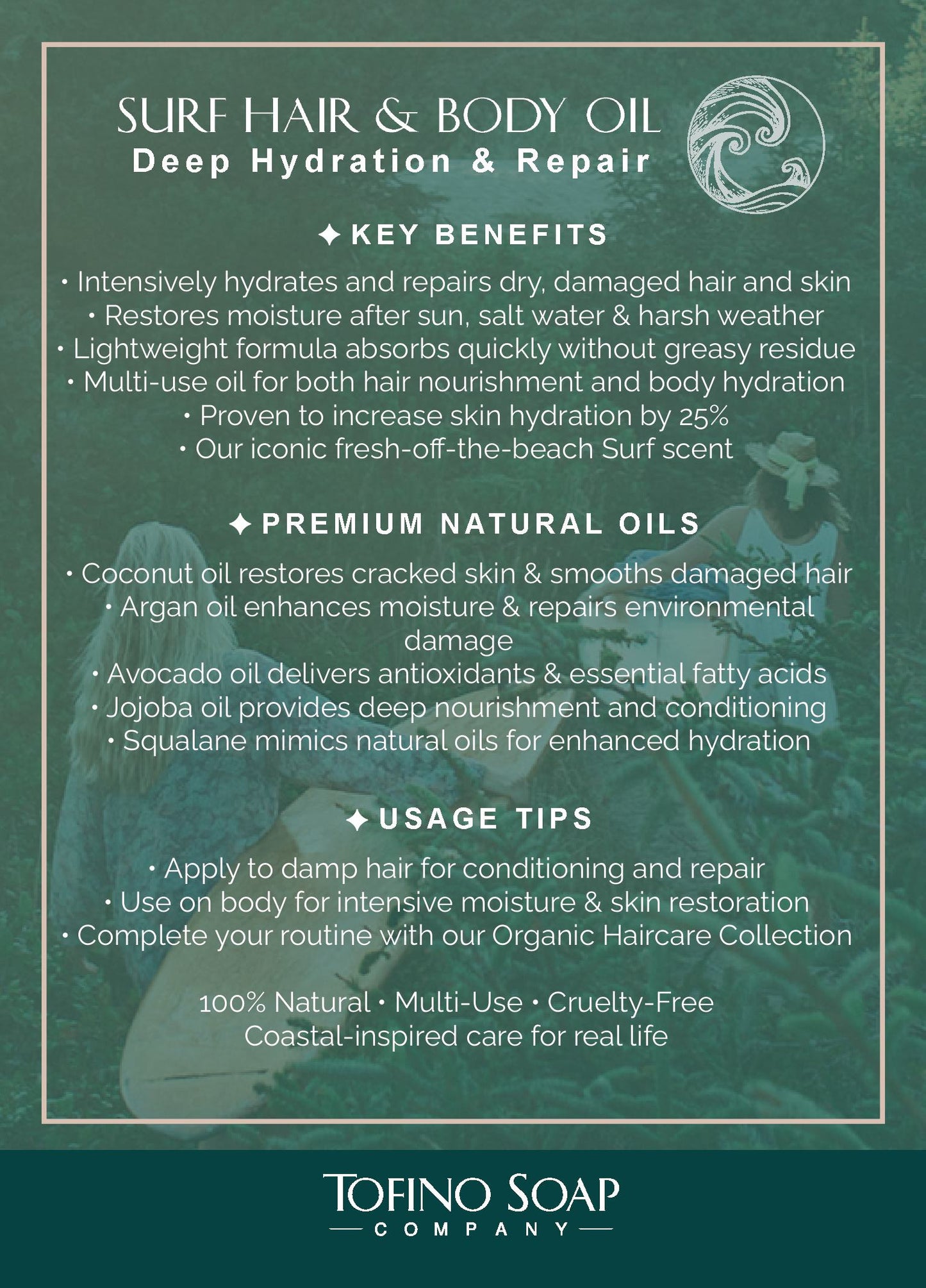 surf hair and body oil info card 
