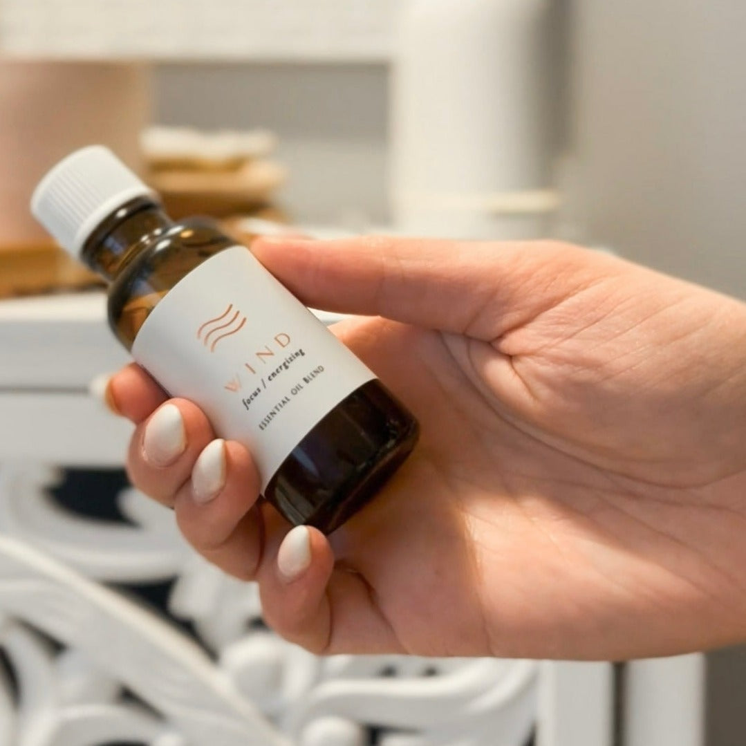 Winds essential oil blend in amber bottle, by Tofino Soap Company